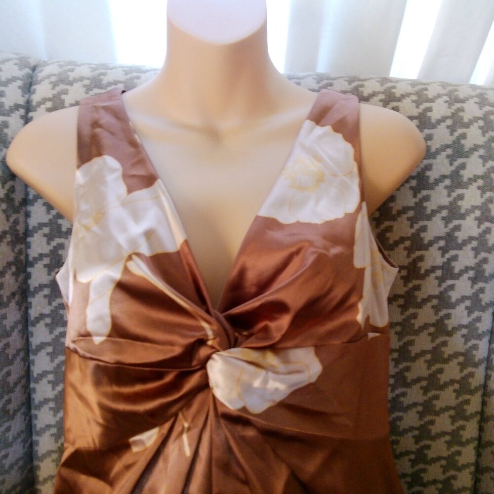 VINTAGE JONES NEWYORK BROWN SATIN DRESS SIZE 8 - Picture 5 of 7